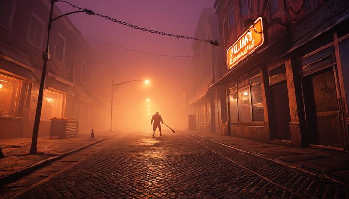Something waiting at the end of the street. Between fights, the town is this quiet.